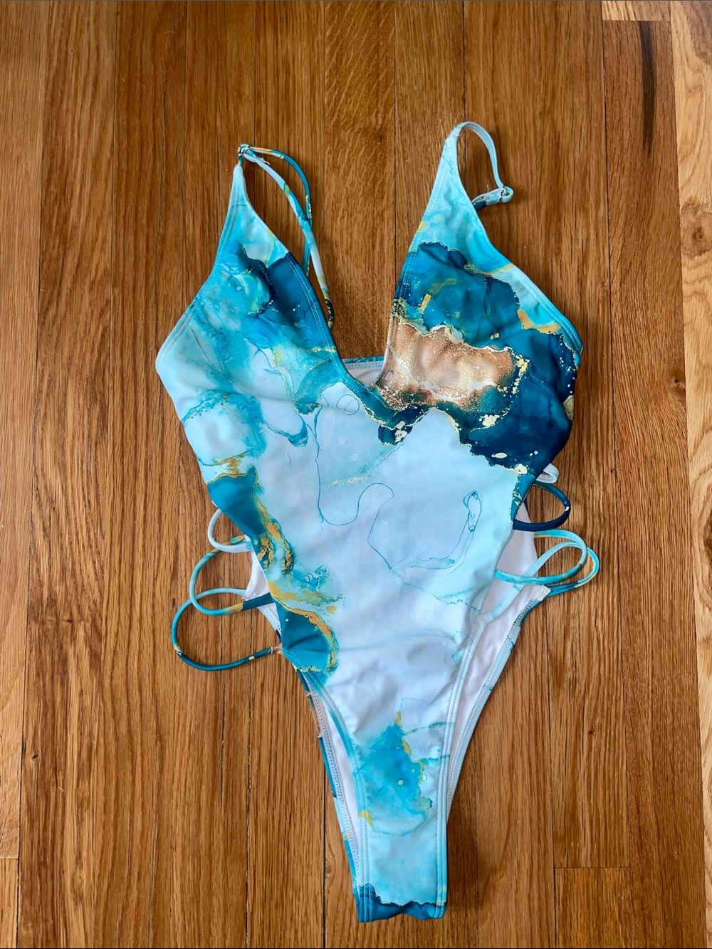 Blue Teal Marble One-Piece Swimsuit